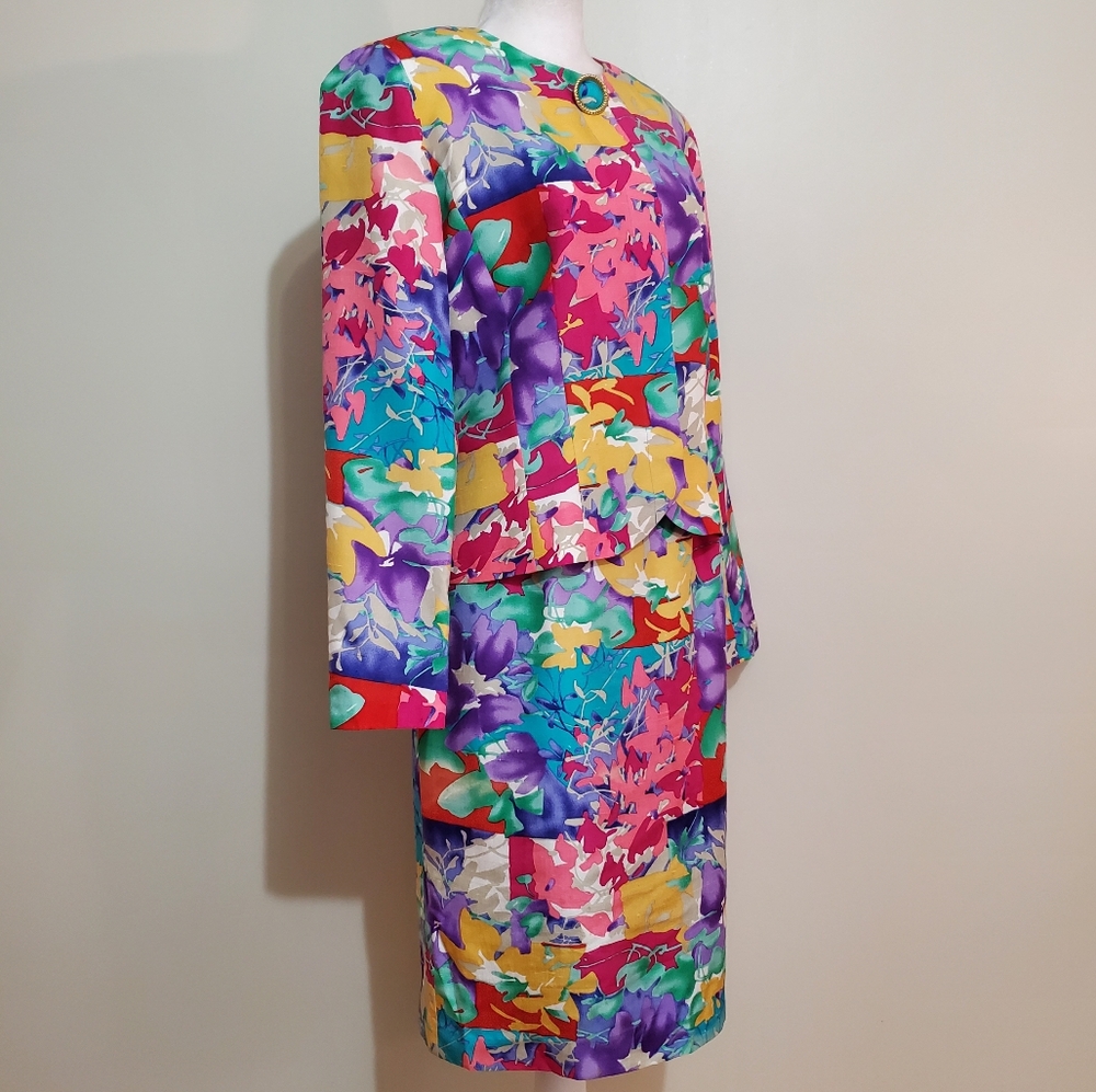 Anne Crimmins for UMI Collections vtg silk floral straight skirt blazer suit 8 - Picture 2 of 12